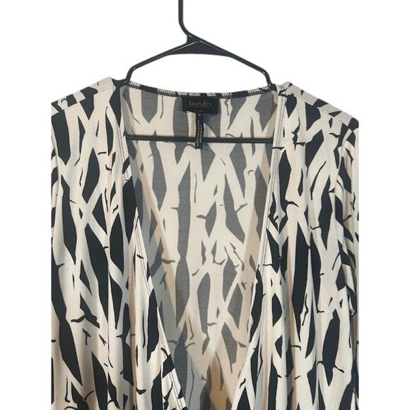 Laundry by Design Black White Abstract Wrap Style Belted Dress Women Sz M - Picture 4 of 9